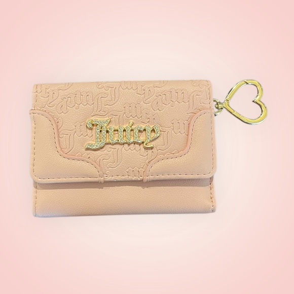 Juicy Couture Nude Pink Wallet Blush Rhinestone Logo Heart Keychain Y2K Barbie - Picture 2 of 12